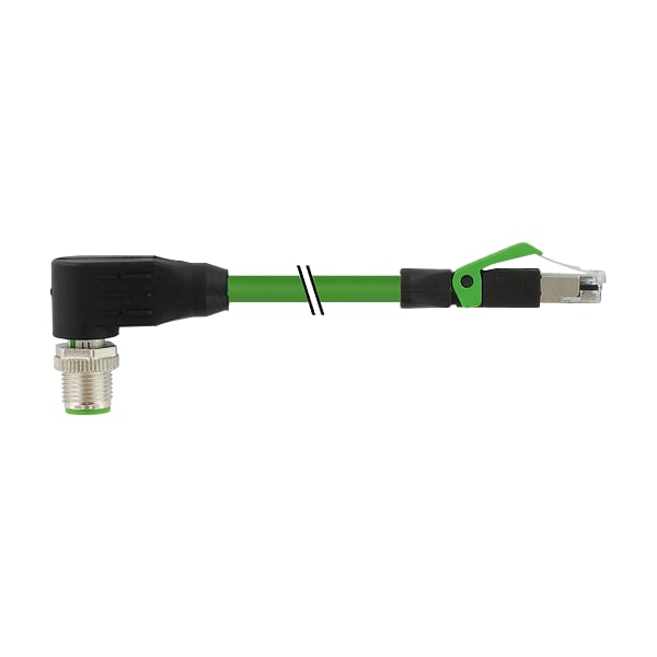 Murrelektronik M12 male 90 Degree / RJ45 0 Degree shielded Ethernet, PUR 2x2xAWG22 shielded gn UL/CSA 10m 7000-44761-7941000 - main
